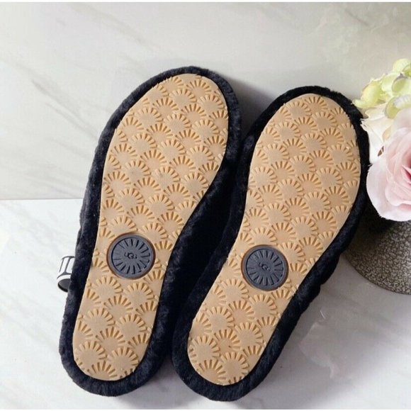 UGG Fluff Yeah Genuine Shearling Platform Slingback Sandal Slide Black US 7 - Picture 9 of 10